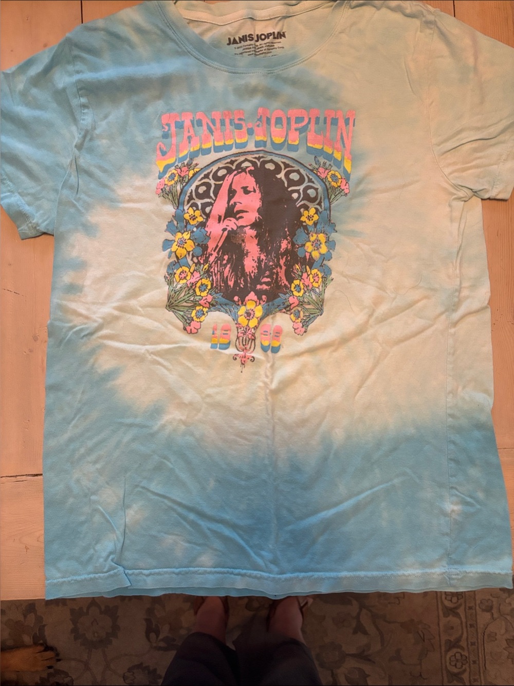 Janis Joplin Women's Tie-Dye Graphic Tee in Light Blue Size Small